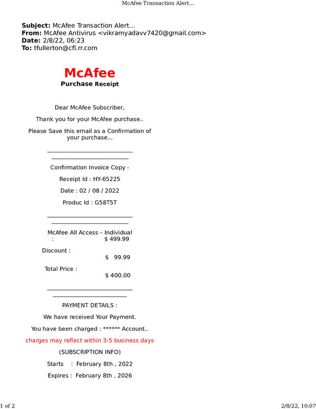 Vikramyadavv7420 Gmail Com 808 207 2079 McAfee 1 Report   McAfee Transaction Alert  1644332895 1 